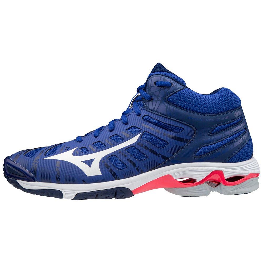 Mizuno Men's Volleyball Shoes Wave Voltage Mid Blue/White/Pink - VBXAMKH-79